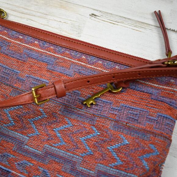 Fossil Fiona multicolor boho geometric print fall tapestry crossbody bag purse - Picture 5 of 12